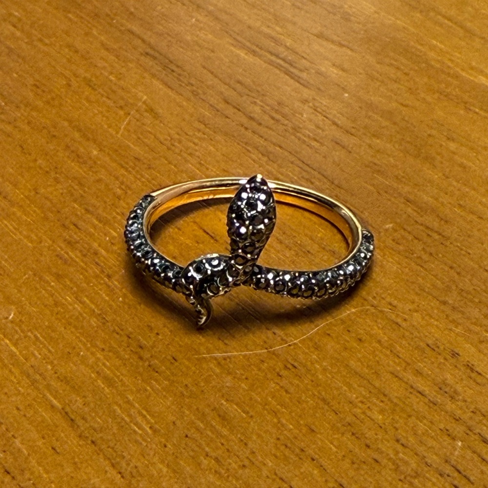 Swarovski Gold and Black Snake Ring